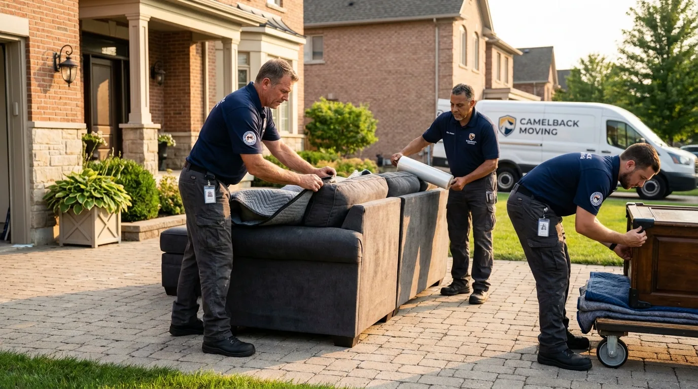 Large estate moving crew wrapping furniture in Fisher, IL